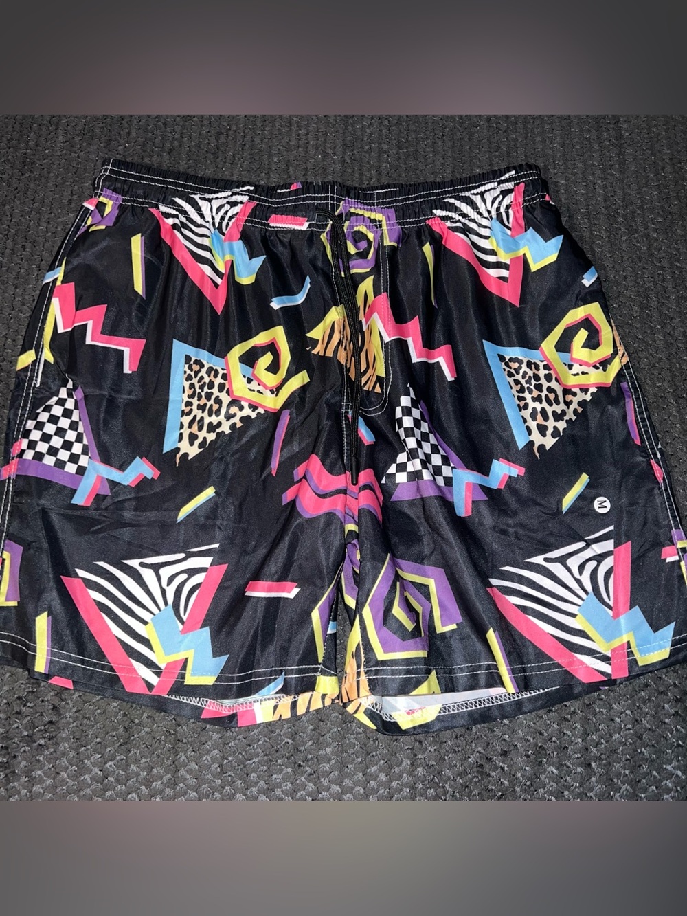 Men's Black Retro Geo Print Swim / Athletic Shorts